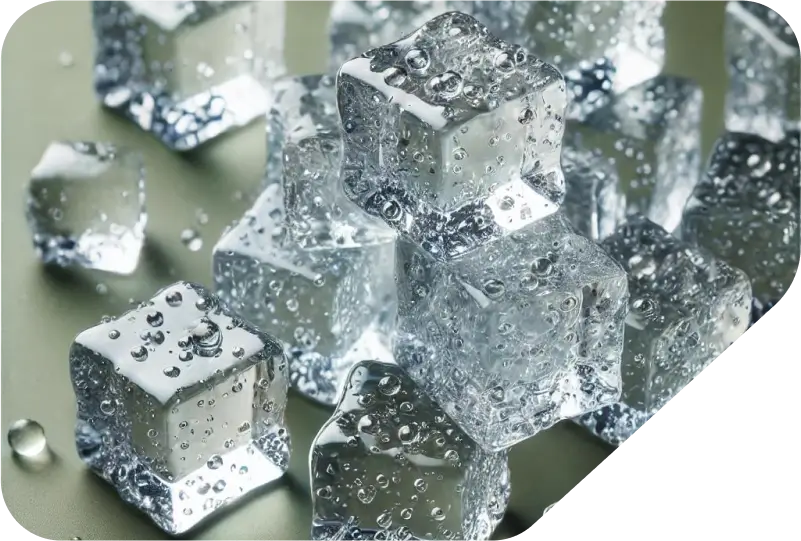 Nahaufnahme von Eisklötzen, die für Kryotherapie-Behandlungen verwendet werden