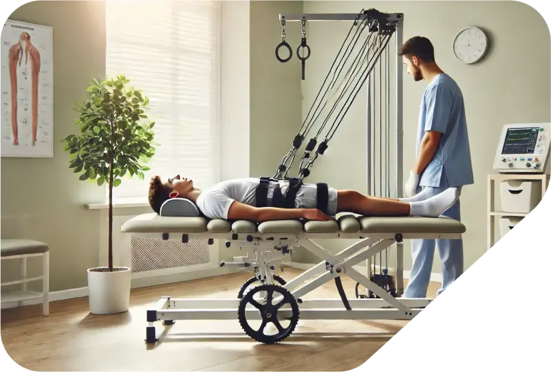 Ein Patient erhält eine Physiotherapie zur Rehabilitation des Zentralnervensystems unter Aufsicht eines erfahrenen Therapeuten.